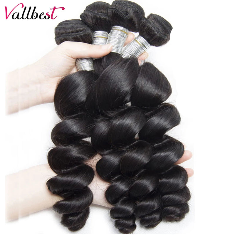Vallbest Loose Wave Bundles With Closure Human Hair 3 Bundles With Lace Closure Brazilian Hair Weave Bundles Remy Hair Extension