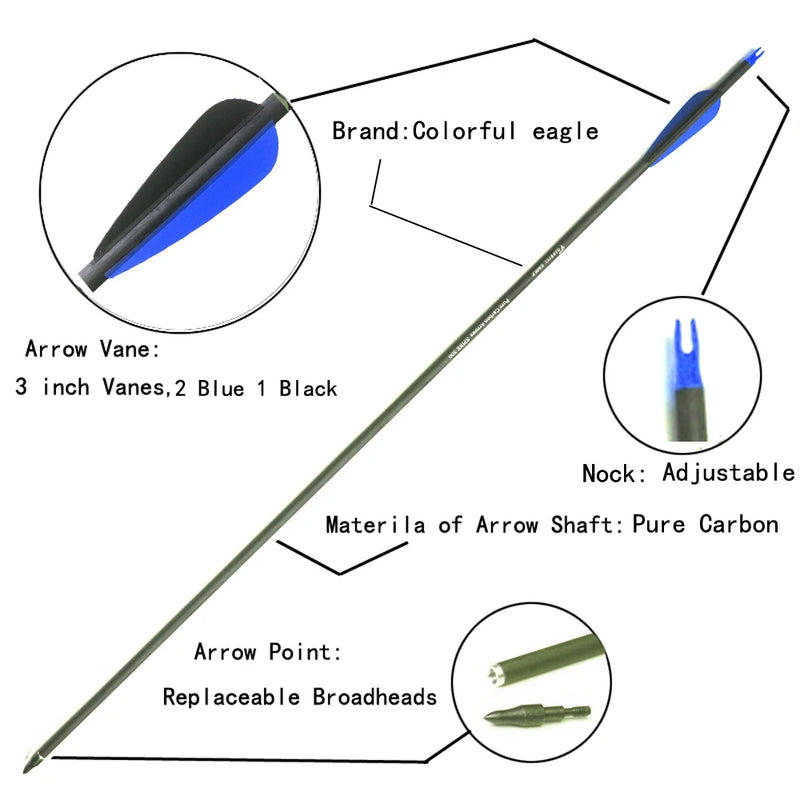 Archery 28/30/31 Inch Pure Carbon Arrows ID6.2mm Spine - View 3 | SAMAG
