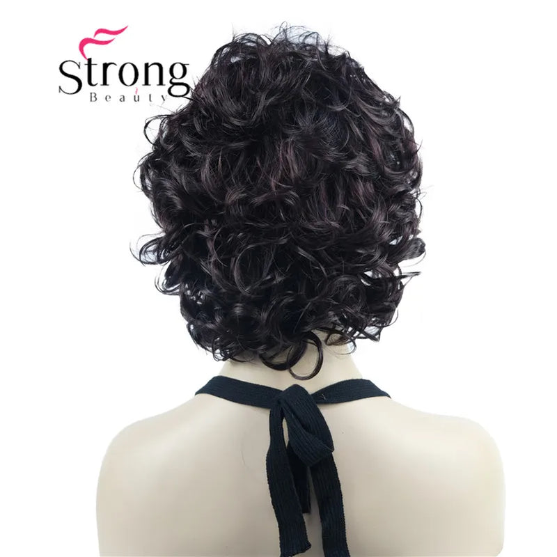 StrongBeauty Short Wig Soft Tousled Curls Blonde Highlights Full Synthetic Wigs COLOUR CHOICES