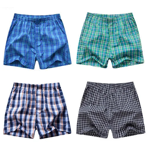 4 Pcs/Lot Men Plaid Underpants Boxers 100% Cotton Shorts Underwear Male High Quality Loose Comfortable Sleep Bottoms Panties