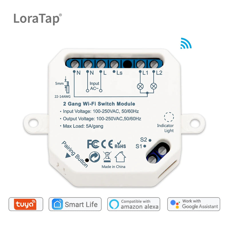 Tuya Smart Life Wifi Switch 2 Gang Relay Breaker Module Google Home Alexa Echo Voice Control Smart Lighting Timer Switch DIY