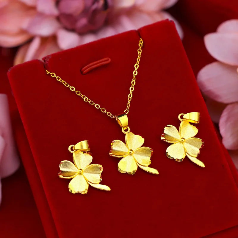 Pure 14K Yellow Gold Pendant Necklace Simple Mini Grass Pendant Real 18K Gold Chain for Women Fine Jewelry Christmas Gift