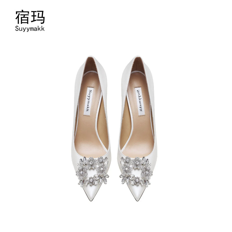 Woman Shoes New Luxury Pumps Pointed Toe Party High Heels White Wedding Shoes Rhinestone Elegant Women's Shoes Bridal Shoes Wome