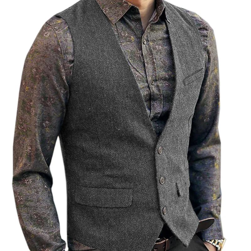 Men's V-Neck Suit Vests Fashion Formal Slim Fit Business Herringbone Dress Waistcoat for Tuxedo Wedding Party