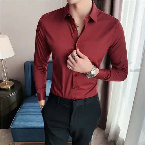 Plus Size S-7XL Men Dress Shirt Autumn Long Sleeve Solid | SAMAG