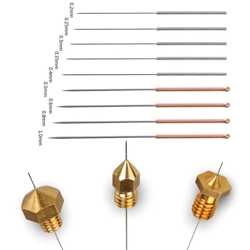 9Pcs/Set Stainless Steel Metal Nozzle Cleaning Needle Cleaner Drill Bit 0.2mm-1mm for 3D Printer Parts Accessories