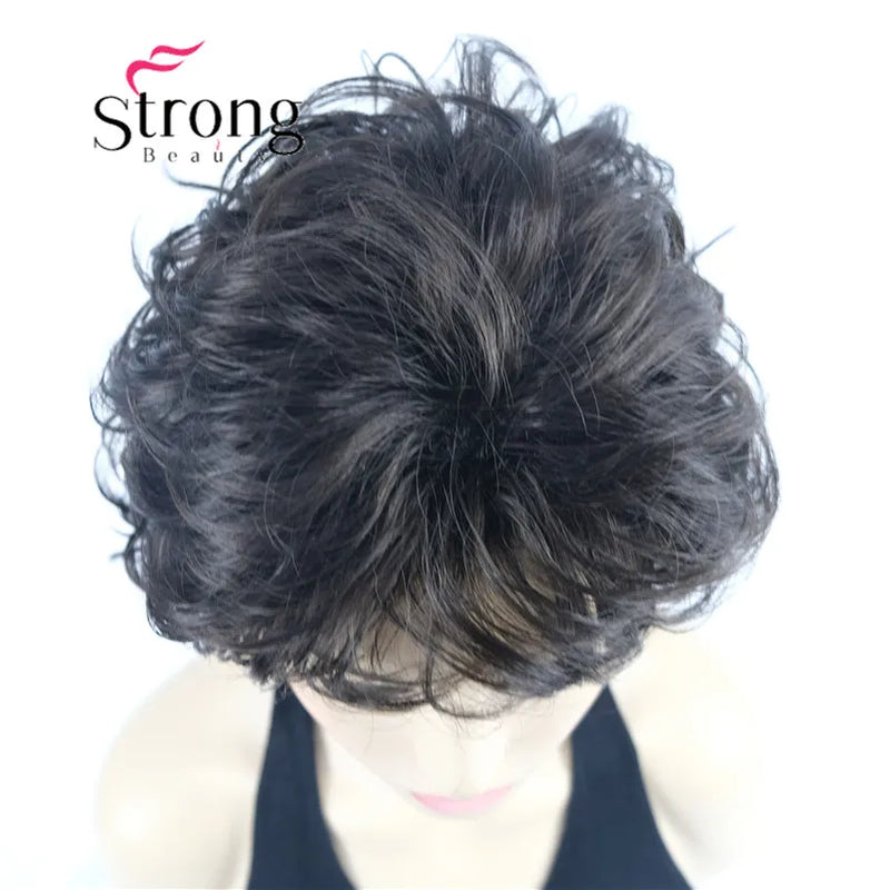 StrongBeauty Short Wig Soft Tousled Curls Blonde Highlights Full Synthetic Wigs COLOUR CHOICES