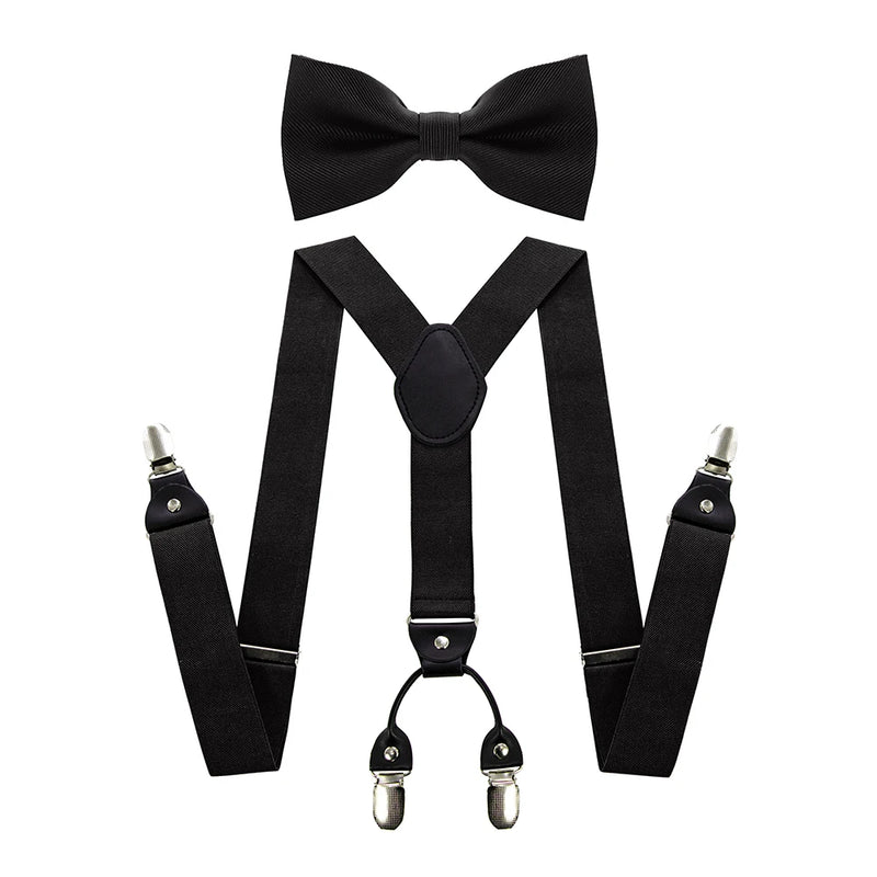 Fashion Suspenders Men Elastic Band Bowtie Set Leather 6 Clips Brace Male Vintage Casual Wedding Party - Visuel 3 | SAMAG