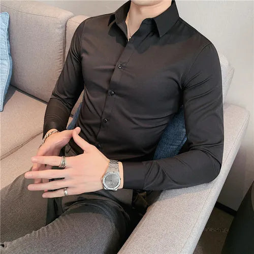Plus Size S-7XL Men Dress Shirt Autumn Long Sleeve Solid | SAMAG