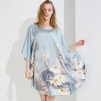 100% Mulberry Silk Nightgowns For Women  Long   Silk Nightdress  Real Silk sleepwear  Ladies Female   Gift Loose Large Free size