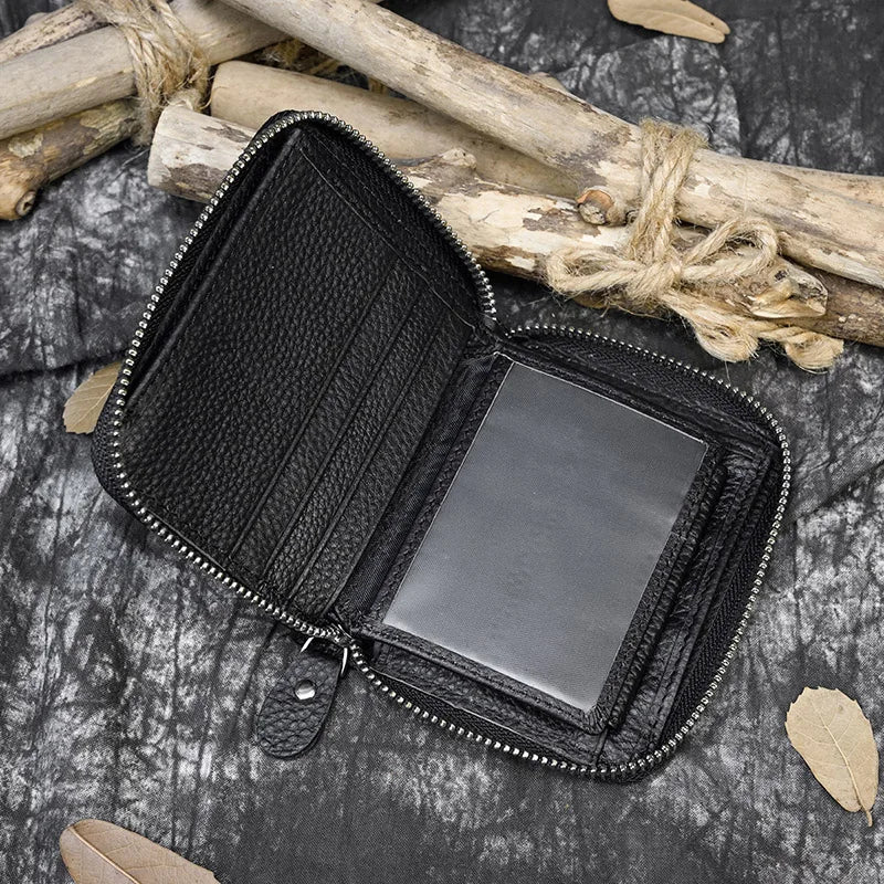 Men Crazy horse Genuine Leather Coin Wallet Real Leather Snap Short Purse Women Coin Pocket Zip Around Small Trifold Pocket