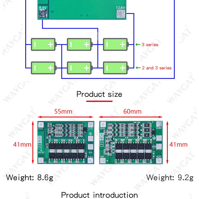3S/4S 20 40A 60A Li-ion Lithium Battery Charger Protection Board 18650 BMS Drill Motor 11.1V 12.6V/14.8V 16.8V Enhance/Balance