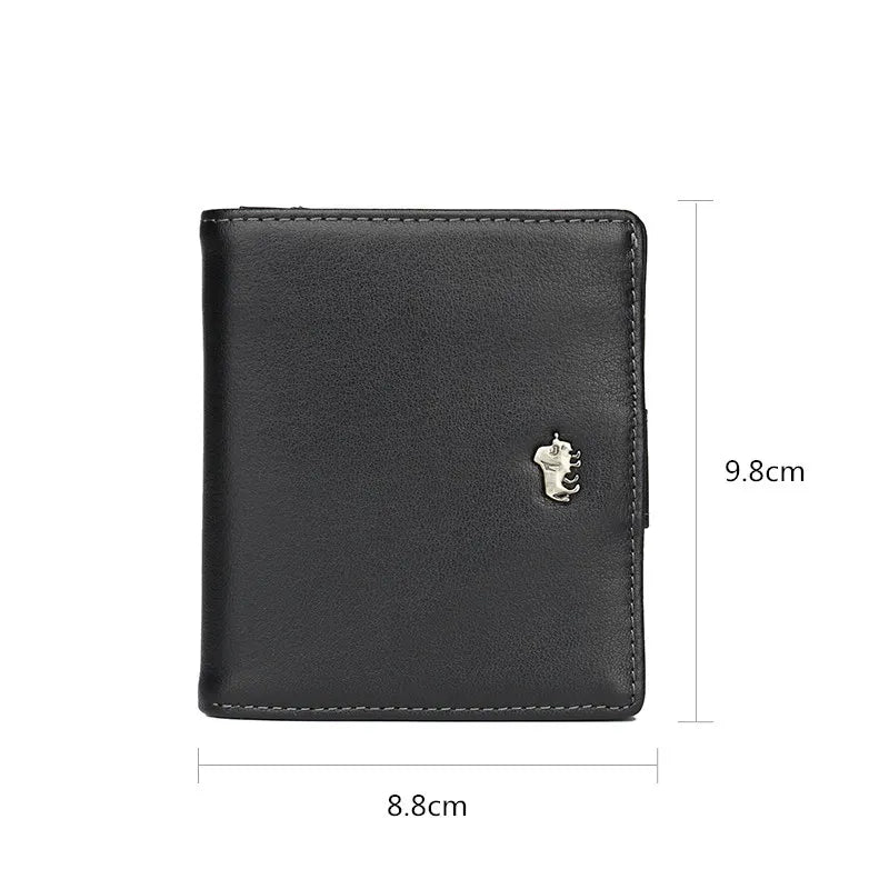 BISON DENIM Fashion Purse Men's Genuine Leather Wallet RFID Blocking Mini Wallet Male Card Holder Small Zipper Coin Purse W9317