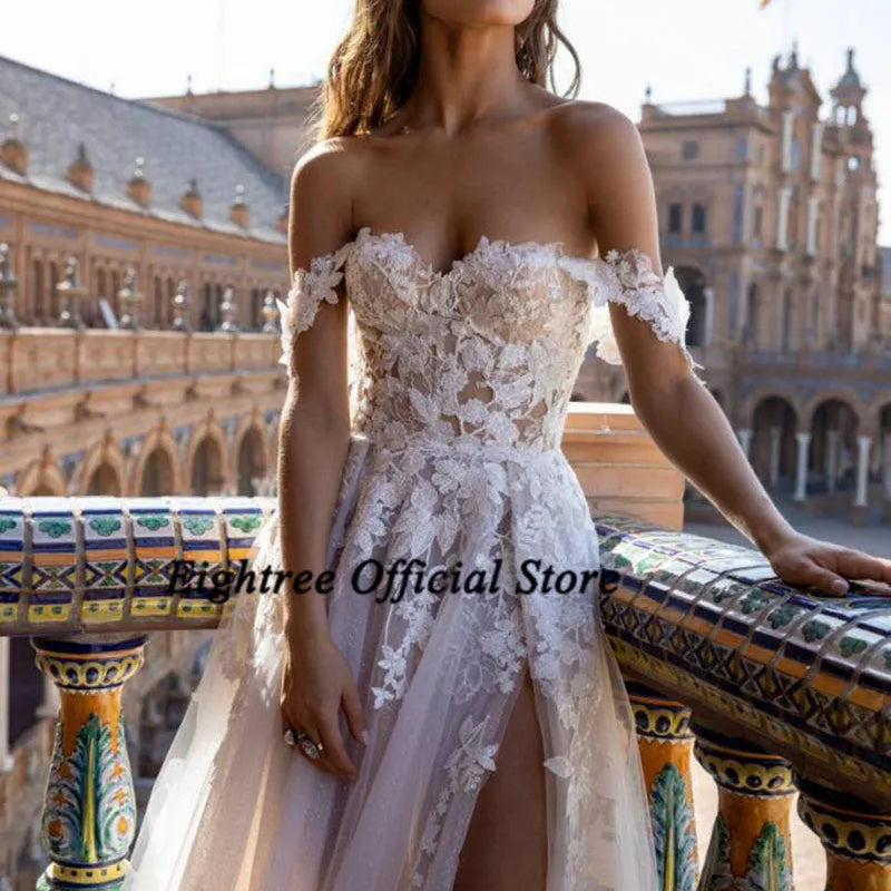 Eightree Church Sexy Champagne Wedding Dress off Shoulder - View 3 | SAMAG