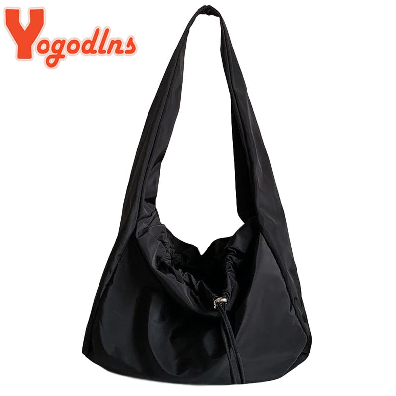 Yogodlns Large Capcaity Nylon Shoulder Bag Female Travel Light Tote Bag Casual Solid Color Crossbody Bag Designer Hobo Bag Purse