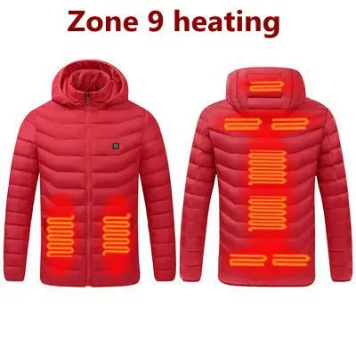 Men Winter Warm USB Heating Jackets Smart Thermostat Pure Color Hooded Heated Clothing Waterproof  Warm Jackets