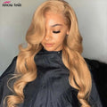 Honey Blonde Body Wave Lace Frontal Wig 27# Colored Pre Plucked 100% Human Hair Wigs Transparent Lace Closure Wig Human Hair
