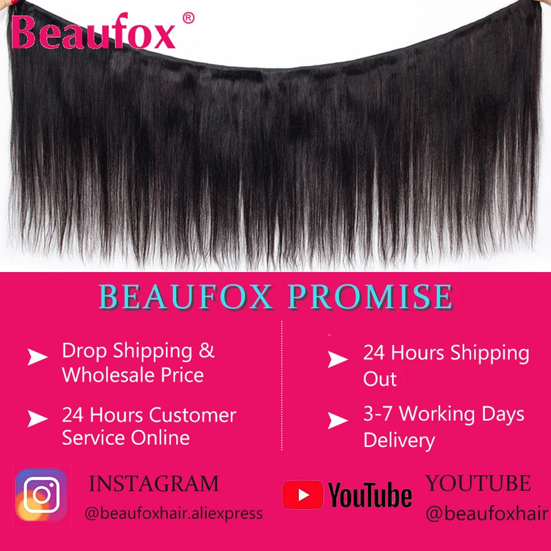 Beaufox Brazilian Hair Weave Bundles Straight Human Hair Bundles Extension Natural/Jet Black Remy 1/3/4 Pc Hair Bundles 8-30 In