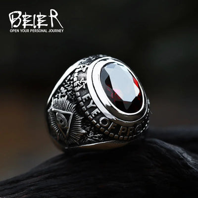 BEIER Stainless steel Cool Unique Black Stone Ring | SAMAG