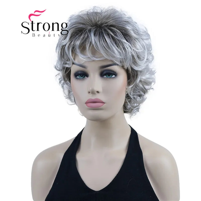StrongBeauty Short Wig Soft Tousled Curls Blonde Highlights Full Synthetic Wigs COLOUR CHOICES
