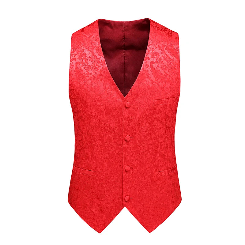 2026 Men's White Rose Sleeveless Waistcoat, Single-breasted V-neck Business Vest, Wedding Party Men Vests Blue Red Black