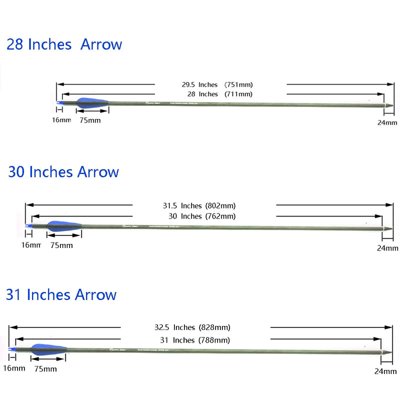 Archery 28/30/31 Inch Pure Carbon Arrows ID6.2mm Spine - View 2 | SAMAG