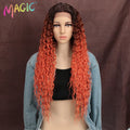 Magic Synthetic Lace Wig Wave Wigs Omber Blonde Wig High Temperature Fiber Curly Hair Wigs For Women Cosplay Lace Front Wig