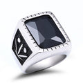 BEIER Stainless steel Cool Unique Black Stone Ring Titanium Steel Retro Old Totem Jewelry For Man Factory Price Sale BR8-334