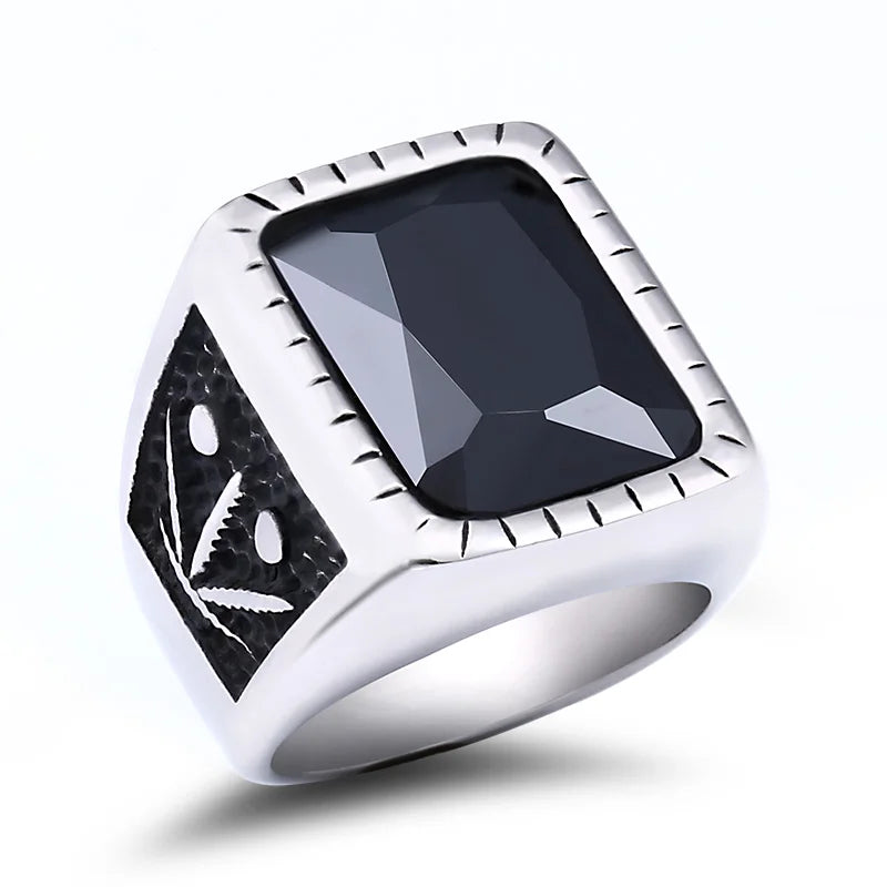 BEIER Stainless steel Cool Unique Black Stone Ring Titanium Steel Retro Old Totem Jewelry For Man Factory Price Sale BR8-334