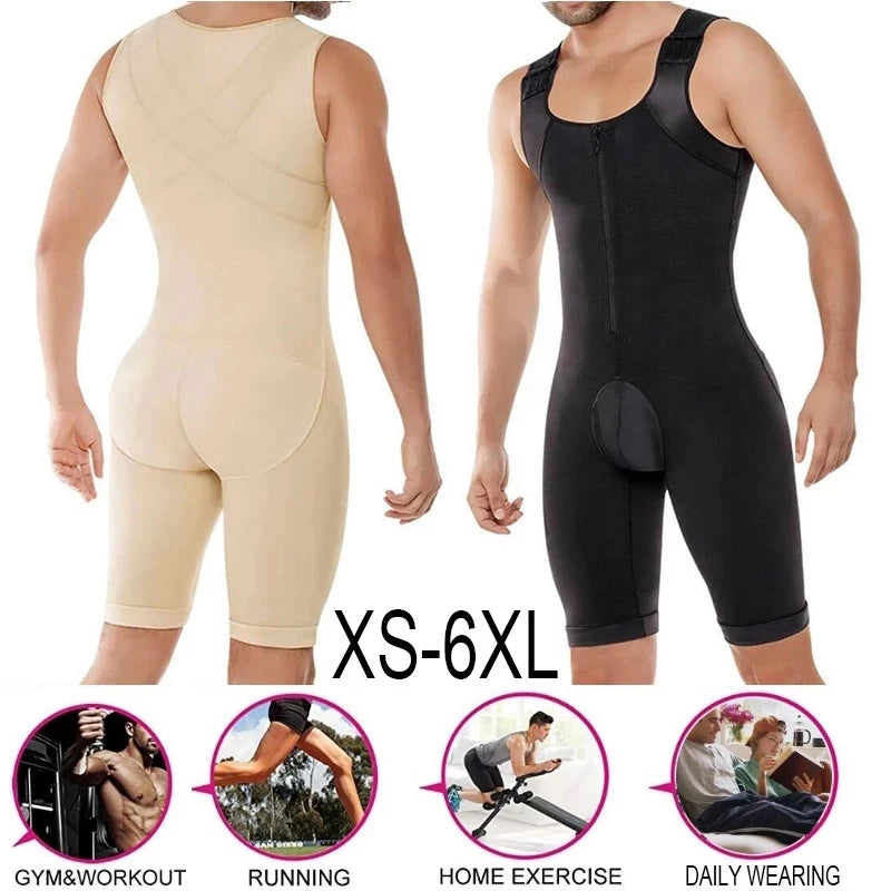 Men's Shapewear Bodysuit Full Body Shaper Compression Slimming Suit Breathable Zipper Corset Butt Lifter Leg Tummy Control Belt