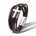 Charm Stainless Steel Leather Cross Brown/black Bracelet Men Hiphop Jewelry Magnetic Clasp Mutilayer Male - Visuel 10 | SAMAG