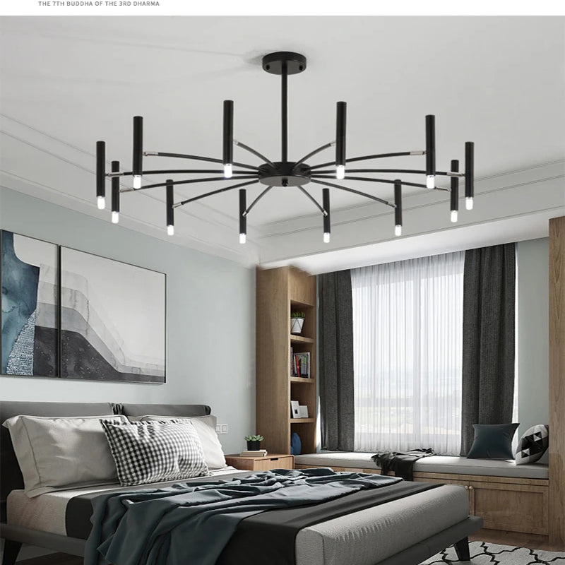 Black Chandelier Living room Foyer Hotel Large Chandelier Indoor Nordic Post Modern Loft Industiral Vintage Chandelier Lighting