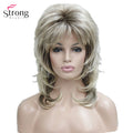 Lady Women Blonde With Dark Root Medium Length Cascaded Layers Synthetic Hair Full Wig for women