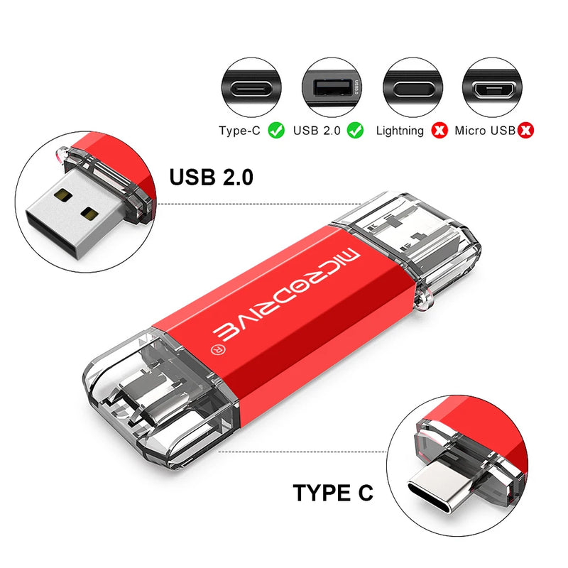 Super Mini TypeC USB flash drive Pen Drive high quality 4GB 8GB 32GB 64GB 128GB 256GB Pendrive for Type-C device