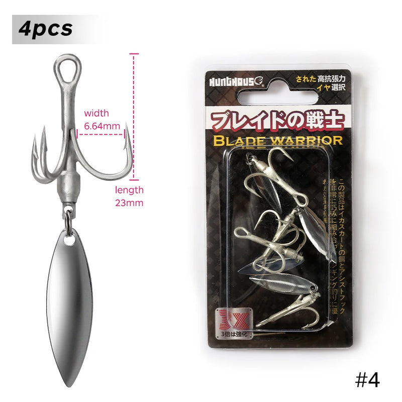 Hunthouse Treble Fishing Hook With Spoon 4# 6# 8# For Hard Lure 3X Strong 4pcs/lot Hight Carbon Steel Accessories