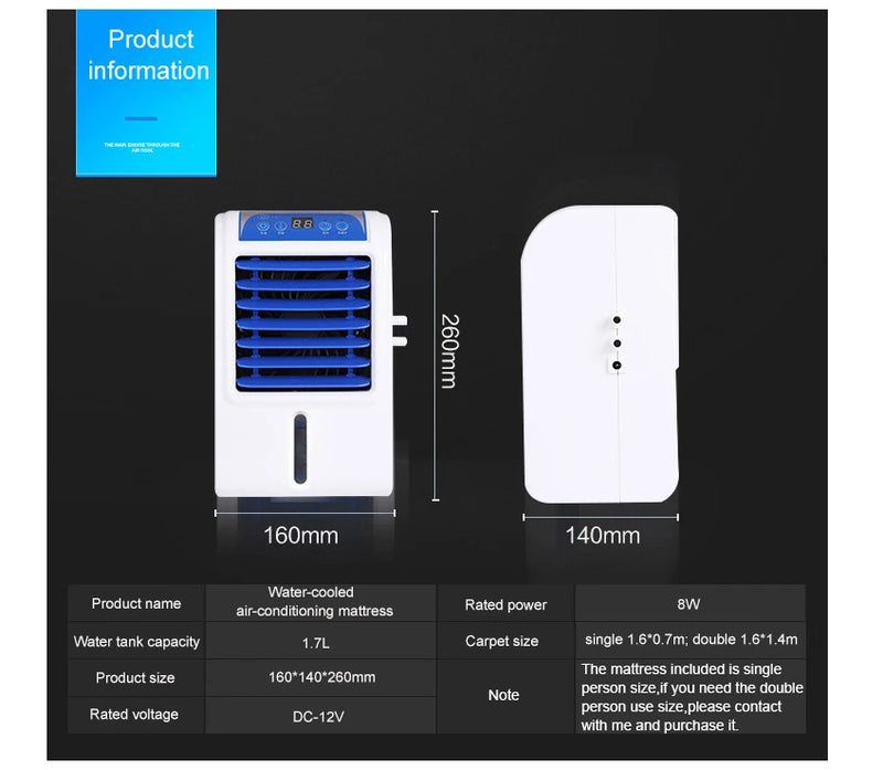 Water Circulation Bed Ice Sleeping Pad Water-cooled Refrigeration Mattress Cooling Fan Conditioner Air Conditioning Cooler EU US