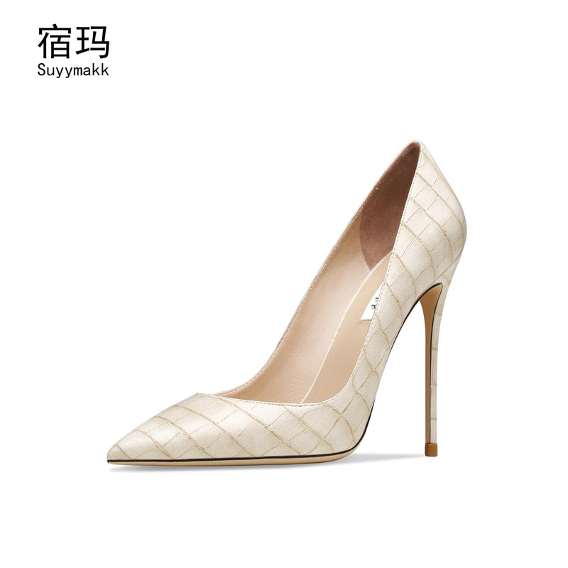 Heels For Women Real Leather Pumps Crocodile Pattern Luxury Black Women's Shoes Pointed Toe High Heels Ladies Prom Shoes Women
