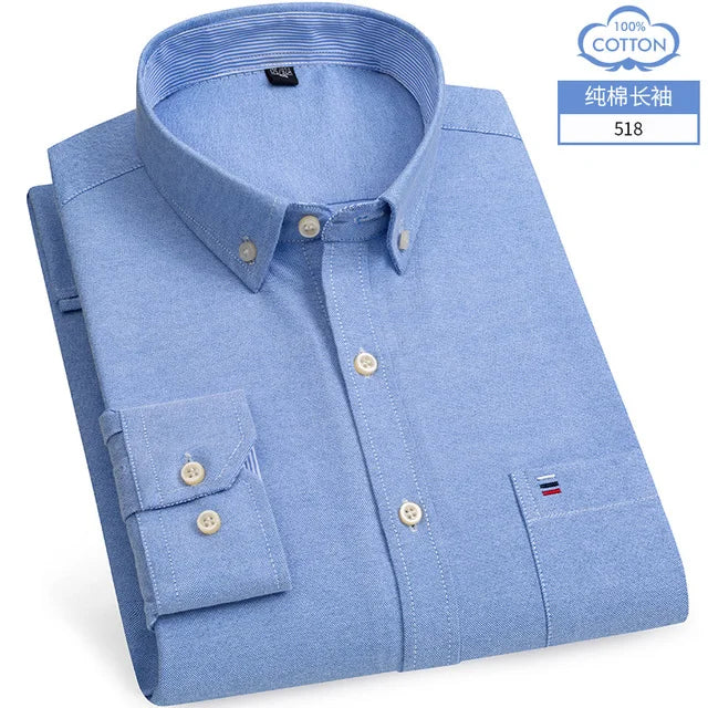S~6XL Cotton Oxford Shirt For Men's Long Sleeve Plaid | SAMAG