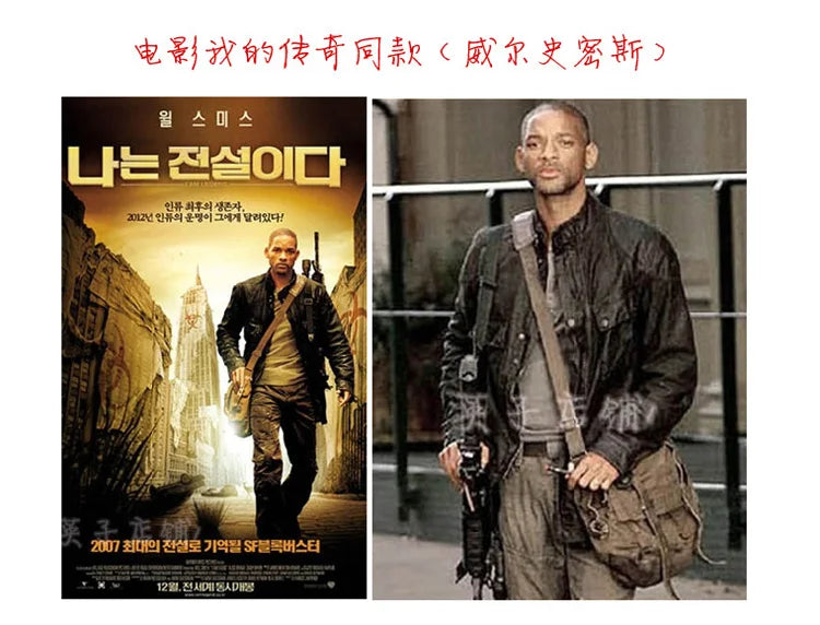 I AM LEGEND Will Smith Canvas +Genuine leather Men Messenger Bag Canvas Shoulder Bag men Crossbody Bag Sling Casual Bag Satchel