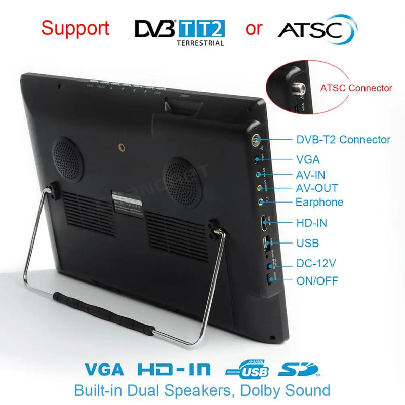 LEADSTAR D14 14 Inch HD Portable TV DVB-T2 ATSC Digital Analog Television Mini Small Car TV Support MP4 AC3 HDin Monitor for PS4