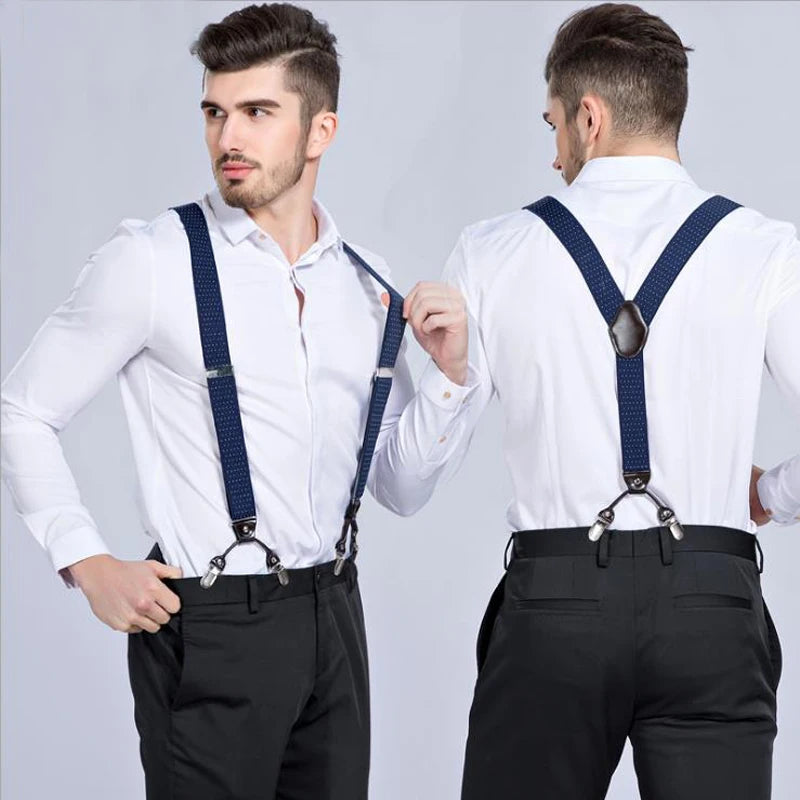 New Men's Suspenders 6clips Fashion Braces Leather Casual Suspensorios Adjustable Belt Strap Tirantes - Visuel 2 | SAMAG