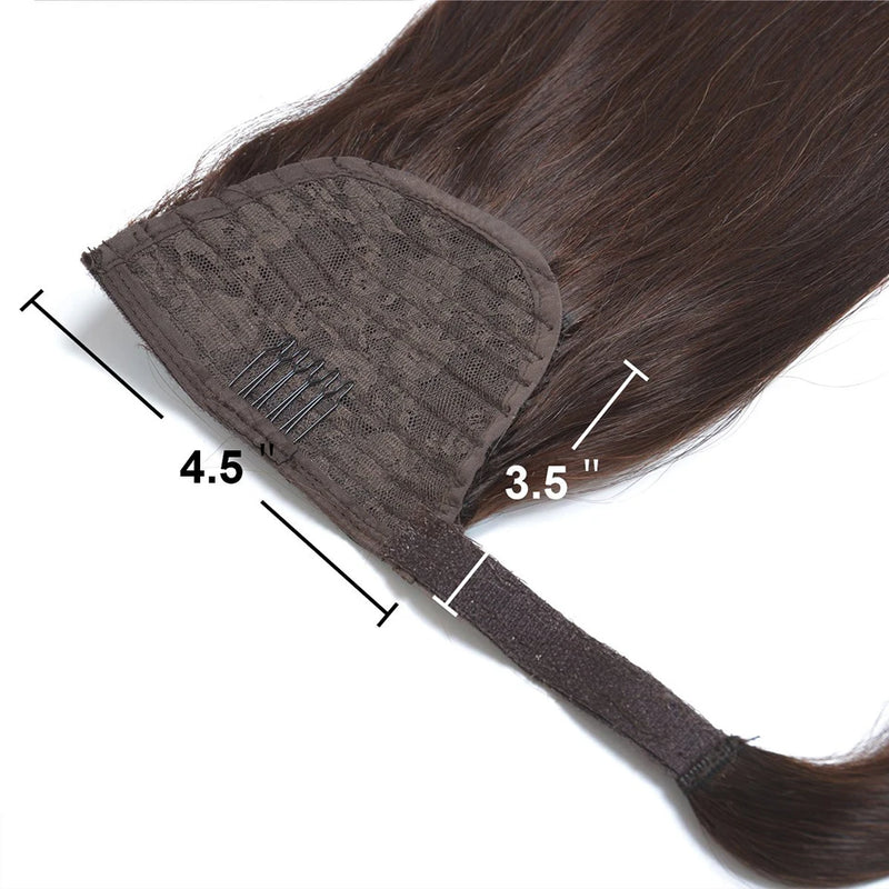 Straight Human Hair Ponytail Wrap Around Horsetail Clips-In Brazilian Remy Hair Ponytail Wig 120g