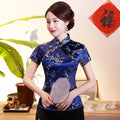 Vintage Flower Women Chinese Traditional Satin Blouse Summer Sexy Shirt Novelty Dragon Clothing Tops Plus Size 3XL 4XL WS009
