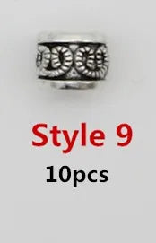 10pcs/pack Antique Silver different 10 styles hair braid dread dreadlock beads rings tube approx 5.9-6.4mm inner hole jewelry