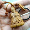 Natural wood mahogany three-dimensional engraving Guanyin barrel keychain Buddha key ring jewelry gift for men and women 1pc
