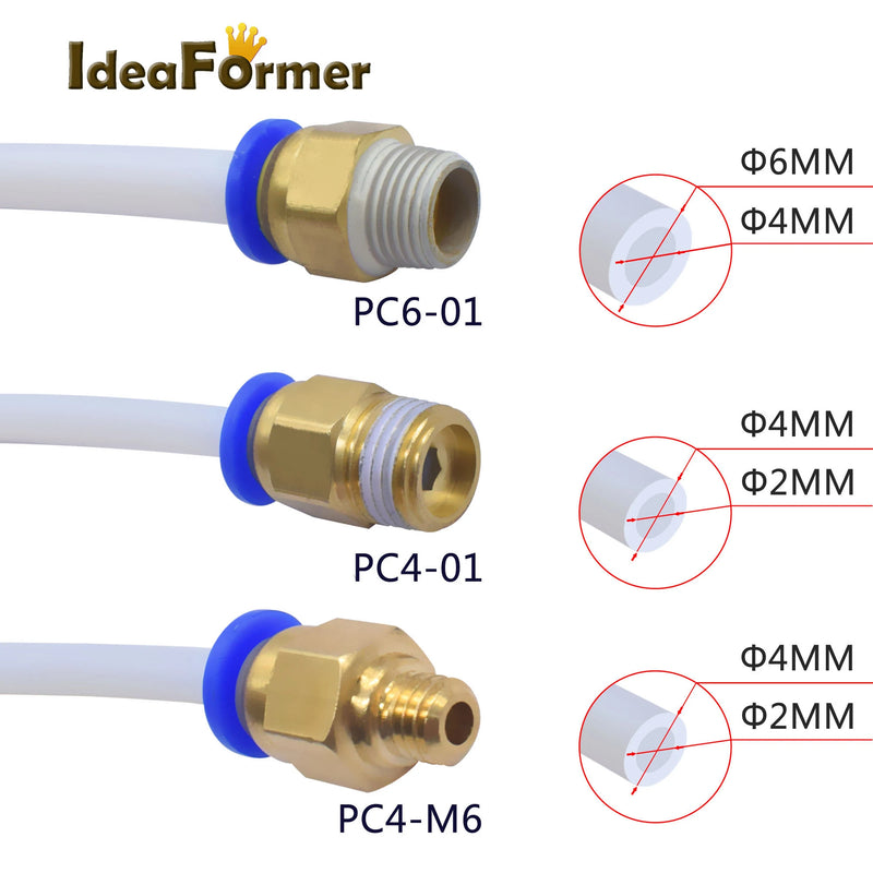5Pcs/Lot 3D Printer Blue/Black Pneumatic Connector Thread M6/M10 Quick Jointer for 1.75/3.0mm Filament Feeder Pipe Push Parts.