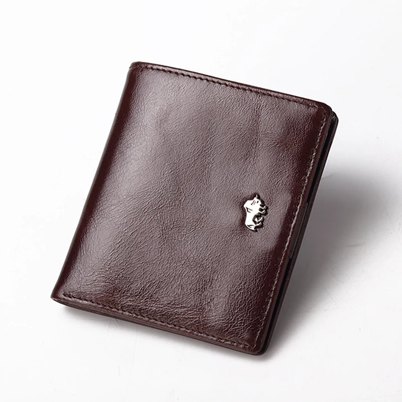 BISON DENIM Fashion Purse Men's Genuine Leather Wallet RFID Blocking Mini Wallet Male Card Holder Small Zipper Coin Purse W9317