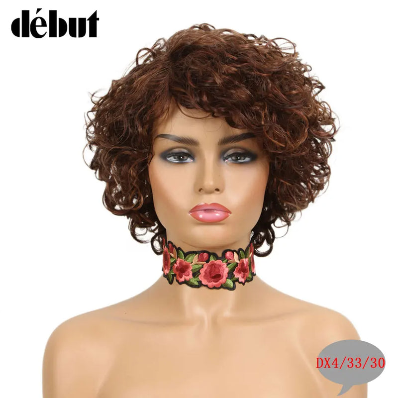 Debut Ombre Short Curly Human Hair Wigs Remy Short Bob Wigs 100% Human Hair Cheap Pixie Cut Human Hair Full Wigs For Black Women