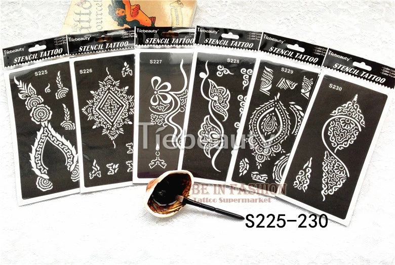 6pcs/lot  Mehndi Indian Henna Tattoo Stencil reuseable Henna Tatoo Template Professional Tattoos Stencil For hand Painting bride