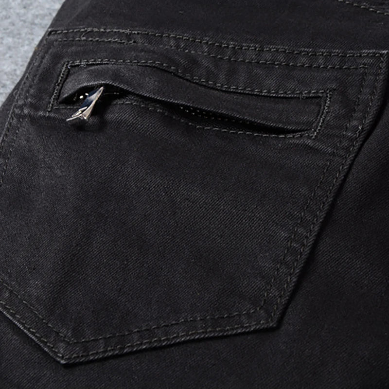 Sokotoo Men's Big Size Black Biker Jeans for Moto Casual | SAMAG
